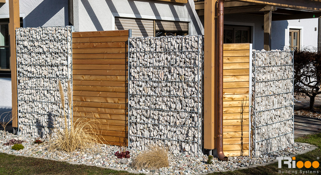 Gabionenkorb mit Holzelementen Terrasse